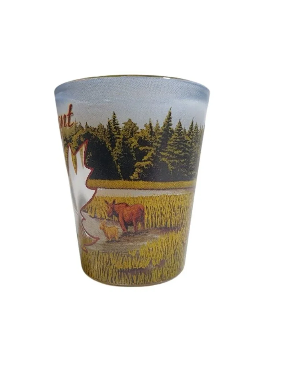 Vermont Moose Souvenir Shot Glass Collectible Maple Leaf Colorful Scenic Artwork